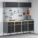 KFPOERTFGD Werkstattschrank Set mit 10 Schubladen und Lochplatte, Robuster Stahlschrank für Werkzeug, 200 x 55 x 200 cm, Schwarz