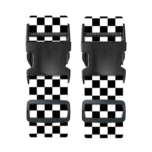 Image of Nuxovilar Luggage Straps of 2 Set Black and White Checkerboard 1.96x70.86in | Luggage straps Durable for Fashion Forward MaterialTravel Essentials for 22-28 Inch Suitcases