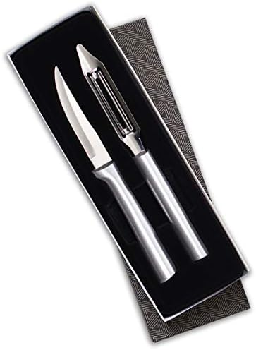 Rada Cutlery Stainless Steel Paring Knife and Vegetable Peeler – Pare and Peel Gift Set with Brushed Aluminum Handles