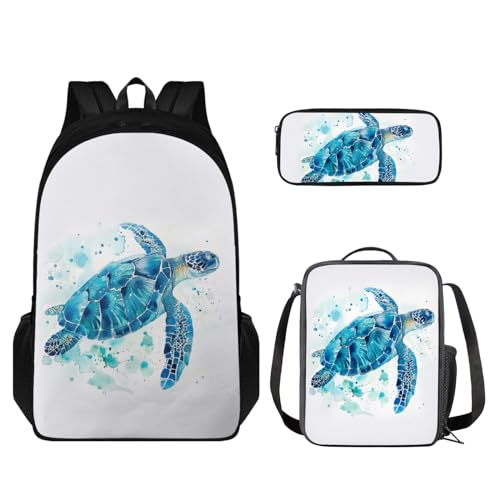 Set zaino scuola per bambini borsa a tracolla con termica per il pranzo tote box astuccio 3 in 1 Tartaruga Set di zaini per la