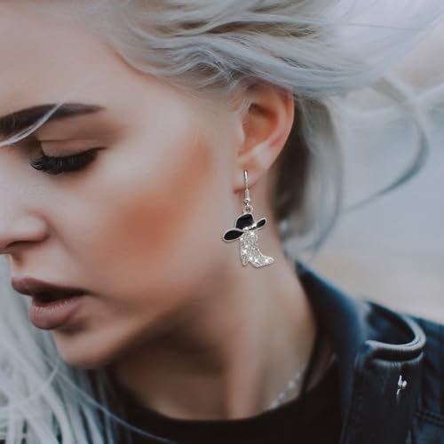 RechicGu Rhinestone Western Boots Earrings Cowgirl Cowboy Enamel Hat Bohemian Rodeo Boot Drop Dangle Earrings for Women2