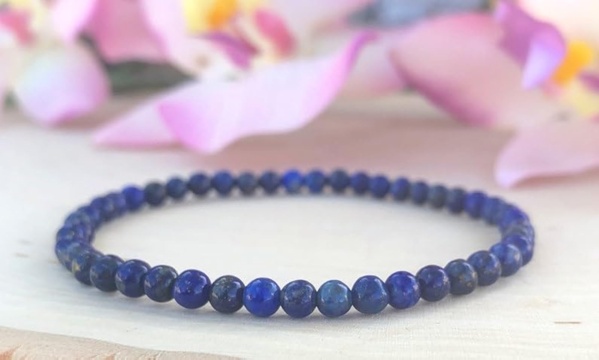 Natural Lapis Lazuli 4mm Stretchable Bracelet, Unisex Gift
