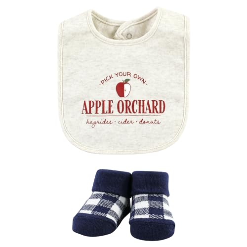 Image of Hudson Baby Unisex Baby Cotton Bib and Sock Set, Apple Orchard, One Size