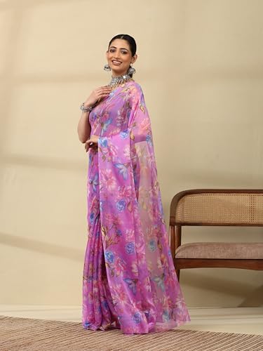 Image of Garden Vareli Floral Print Chiffon Saree