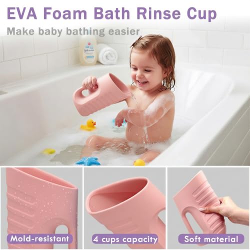 Image of Babylush Baby Bath Rinse Cup & Rinser - 1000ml Soft EVA, 0.3lb Lightweight, BPA-Free Bath Water Pourer, Baby Bath Pitcher, Shower Cup for Kids (Coral Pink)