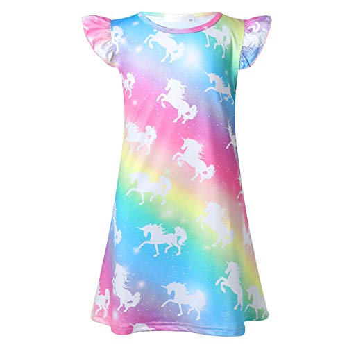 Choomomo Vestido de verano para niña, diseño de caballo bordado, vestido de princesa, manga corta, a rayas, vestido de ocio, bonito camiseta, vestido de ocio. Multicolor C. 128-134 cm