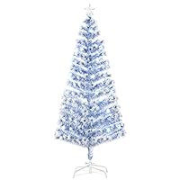 HOMCOM 6FT Artificial Fibre Optic Christmas Tree Seasonal Decoration w/LED Lights Pre-Lit Easy Store White Blue