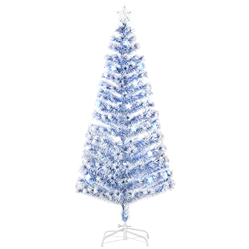 HOMCOM 6FT Artificial Fibre Optic Christmas Tree Seasonal Decoration w/LED Lights Pre-Lit Easy Store White Blue