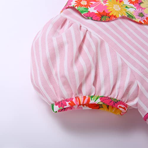 Girls Cute Pink Stripe Casual Smock Clothing Teenage Kids Pretty Smocked Embroidery Party Dresses4