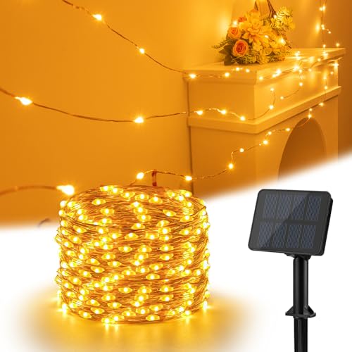 Isisyu Solar String Lights Outdoor, 12M/40FT 120 LED Garden Lights Solar Powered Waterproof, 8 Modes Copper Wire Decorative Outdoor Light for Tree Patio Yard Terrace Party Christmas Warm White
