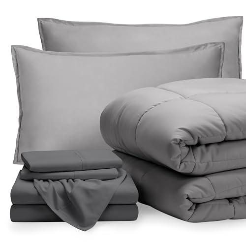 Bare Home Bed-in-A-Bag 7 Piece Set (Queen, Light Grey/Grey)