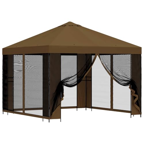 vidaXL Tonnelle de jardin avec parois latérales 3 x 3 m taupe, pavillon de jardin, paradis urbain, retraite en plein air, abri d'été, espace ombragé,...