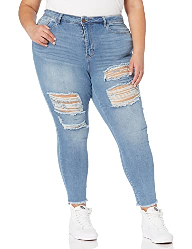 dollhouse Women's Size Medium Wash Junior Plus Destructed Skinny