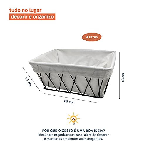 Cesto Organizador Aramado com Forro 18Cm - Oikos