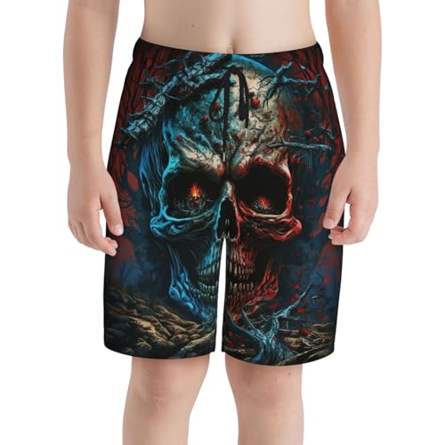 Dark Evil Skull Dead Satanic Abstract Boys Swim Trunks Swim Board for Teen Kid Shorts Surf Swimming Beach Trunks Small Black2