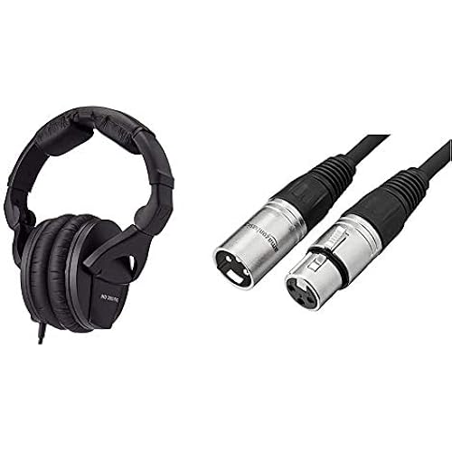 Sennheiser Professional HD 280 PRO Over-Ear Monitoring Headphones & Amazon Basics XLR Microphone Cable for Speaker or PA System, All Copper Conductors, 6MM PVC Jacket, 10 Foot, Black