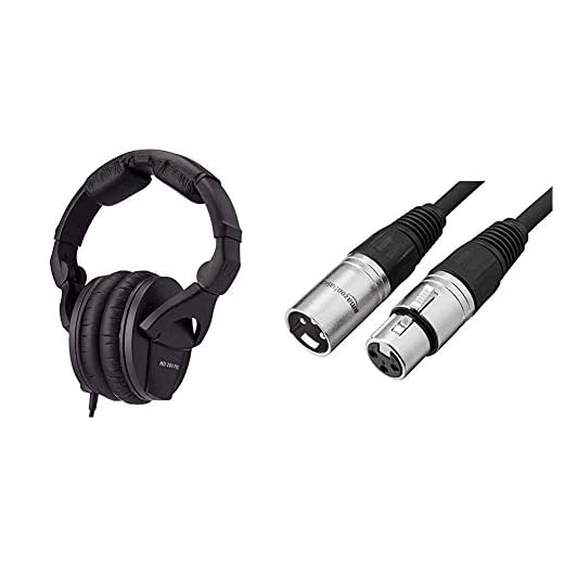 Sennheiser Professional HD 280 PRO Over-Ear Monitoring Headphones and Amazon Basics Standard XLR Male to Female Balanced Microphone Cable, Durable & Flexible, Noise-Cancelling - 10 Feet, Black