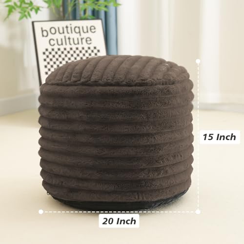 Pouf Ottoman Stuffed Round for Foot Rest, Faux Fur Poufs with Foam Chunk Filling, Storage Ottoman Pouf Foot Stool Cushion, 20 X 15 Inch Floor Chair for Living Room Bedroom Home Decor, Brown