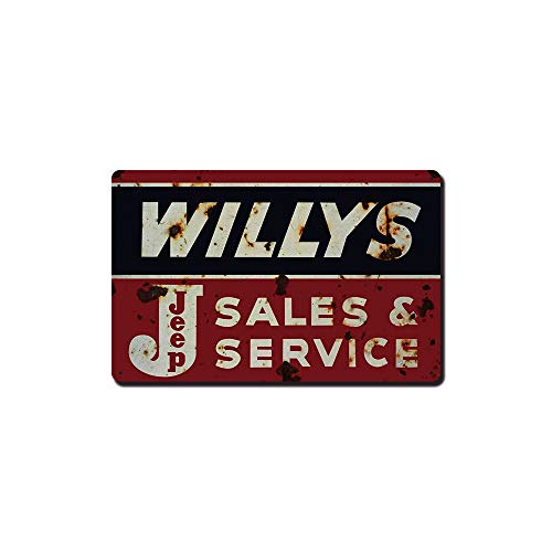 Plaque en métal classique - Willys Jeep Sales and Service - Reproduction vintage - 20,3 x 30,5 cm - Décoration murale - Affiche vintage