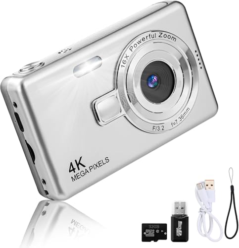 Digital Camera - 1080P FHD 44MP with 2.4" LCD Screen Compact Portable Vlogging Photo Camera with 32gb SD Card 16X Digital Zoom for Kids Teen Students Beginner