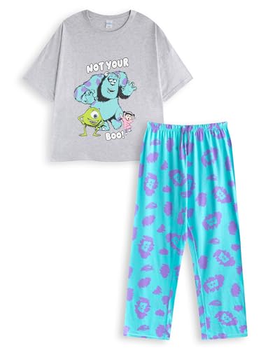 Disney Monsters Inc Women's Grey Top | Short Sleeve 'Not Your Boo!' Graphic Tee | Featuring Sully, Boo & Mike Wazowski | Relaxed Fit Sleepwear & Lounging Attire
