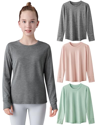 Image of Liberty Pro 3 Pack Youth Girls Active Long Sleeve Shirts | Dry Fit, Performance, Thumbholes, Athletic Tees for Kids and Teens