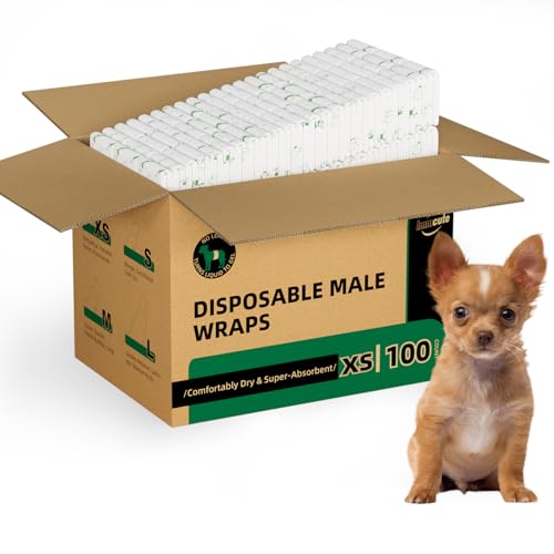 IMMCUTE Dog Diapers Male 100 Ct, XSmall, Male Dog Diapers Disposable with Wetness Indicator, Adjustable Male Dog Wraps