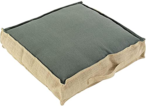 TIENDA EURASIA® Cojines de Suelo - 100% Algodón y Yute - 45 x 45 x 10 cm - Ideal para sillas, Bancos, palets, Suelos - Uso Interior y Exterior (Verde Caqui)