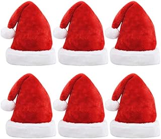 JOYIN 6 Pcs Deluxe Santa Hats with Red Velvet & Plush Trim, Christmas Hats Bulk, Christmas Holiday Favors and Party Supplies for Kids and Adults