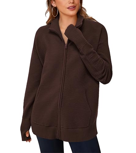Image of PRETTYGARDEN Womens Long Sleeve Zip Up Ribbed Cardigan Sweaters