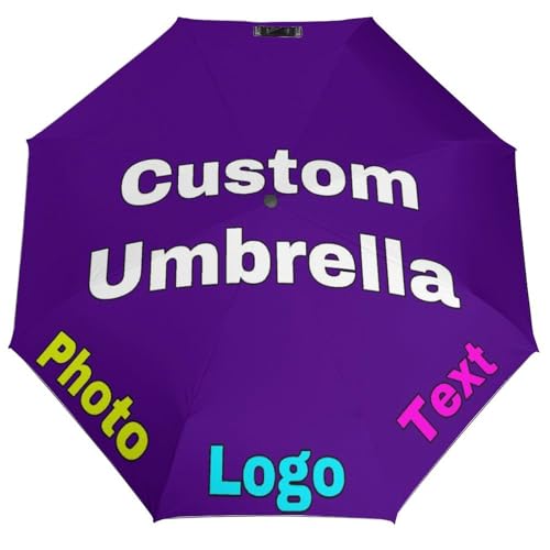 EXYLANOR Customized Umbrella with Picture Name Logo of Company Shop Personalized Folding Portable Windproof Umbrellas for Rain Sun Gift for Christmas Birthday, Indigo