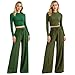 HURJZPO Woman's 2-Piece Ribbed Knit Long Sleeve Crop Top Wide Leg Pants Matching Lounge Set Loungewear, Fashion Clothing (Black, L)