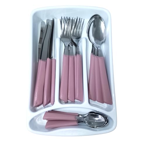 Servizio di Posate completo 24 Pezzi per tavola di 6 persone manico rosa antico in Acciaio Inossidabile Lavabili in Lavastoviglie Made in Italy in omaggio il Porta Posate da Cassetto