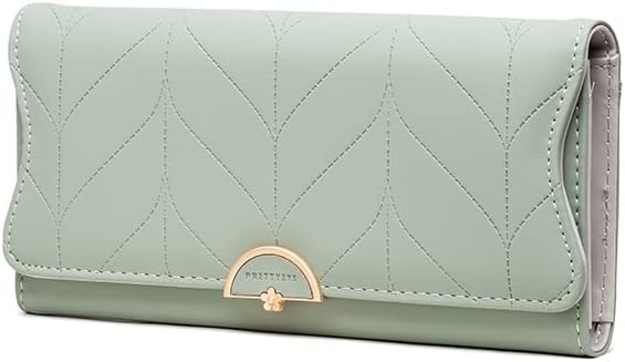 PU Leather Women's Long Wallet, Women's Leather Wallet, 3 Fold Women's Card Holder, Embossed Square Wallet (Grey)