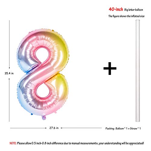 Image of 40 Inch Rainbow Digit Helium Foil Birthday Party Balloons (Lightly color 8) | Helium Foil Birthday Party Balloons big size Gradients Rainbow Digit