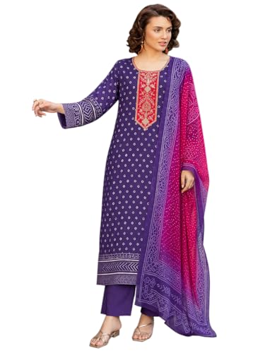 Image of GoSriKi Women's Rayon Viscose Printed Straight Kurta with Pant and Dupatta Set | Soft Ethnic Wear for Daily and Festive Use | Stylish Three Piece Kurti Suit for Women and Girls