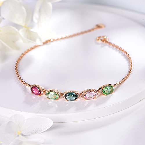 Knbob 18K Rose Gold Bracelet, Vintage Wedding Bracelet Tsavorite And Tourmaline Bracelet Adjustable Length 19+4Cm #TOP2