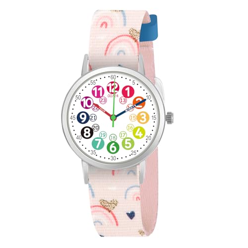 ITOOZYNN Kids Watch for Girls and Boys,for Children's Toddler Learning Time and Easy to Read Time, Adjustable Nylon Strap,Analog Watch for Boys and Girls Ages4~11 (Rainbow)