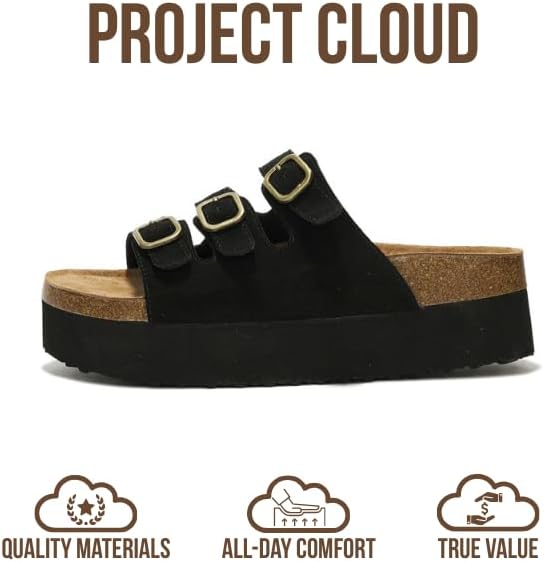 Project Cloud 100% Genuine Leather Platform Sandals Women Footwear - Comfortable Womens Slides Memory Foam Insole - Non Slip Water-Resistant 3-Strap Wedge Sandals for Women 2026 (Dyan) - Image 4