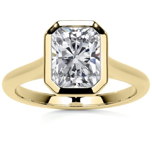 Moissanite Engagement Ring, 1.5 CT Radiant Cut, 14K Yellow Gold, Bridal Rings Bezel-Setting Beautifull Rings