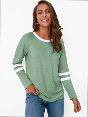 Image of AUTOMET Womens Color Block Long Sleeve Shirts Oversized Crewneck Casual Top