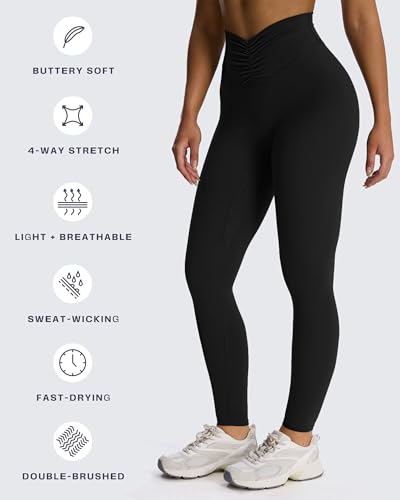 Aoxjox High Waisted Workout Leggings for Women Hidden Scrunch V Waist Front Illusion Ruched Athletic Yoga Pants 26"4