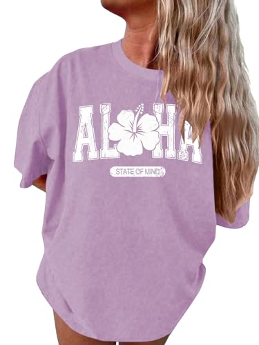 Image of SHENHE Girl's Summer Hawaiian Shirt Aloha Tropical Graphic Cute Crewneck Short Sleeve T Shirts Teen