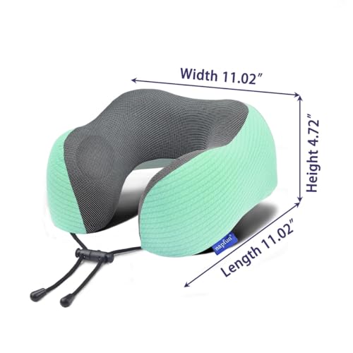 napfun Neck Pillow for Traveling, Upgraded Travel Neck Pillow for Airplane 100% Pure Memory Foam Travel Pillow for Flight Headrest Sleep, Portable Plane Accessories, Striped Turquoise Set