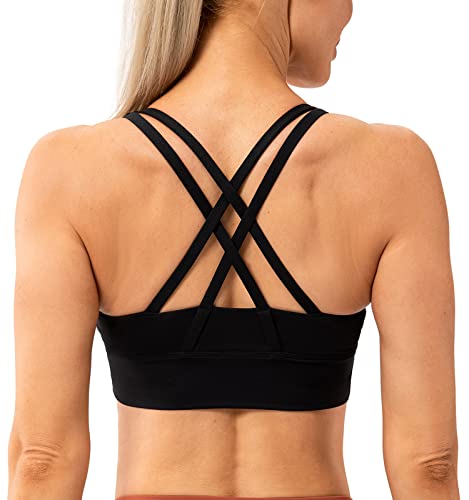 Lavento Women's Strappy Sports Bra Medium Support Workout Training Top