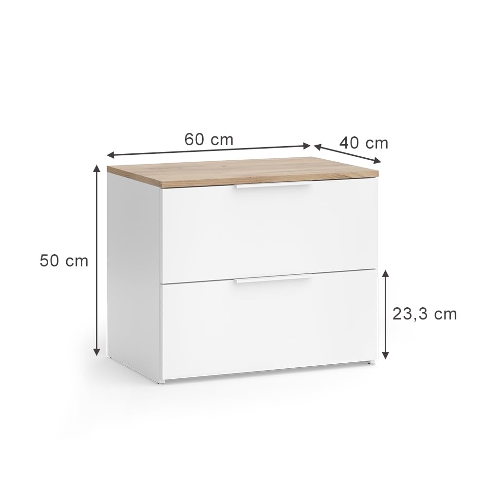Vicco Commode Wido, Blanc/Sonoma, 60x50cm avec 2 tiroirs, pour Le Rangement de vêtements et d’Objets du Quotidien