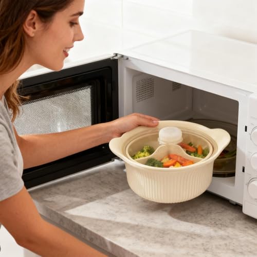 Cuiseur à compartiments en silicone de grade alimentaire supérieur pour micro-ondes