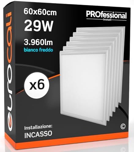 Pannello LED 60x60 36W 4320 Lumen, Bianco Naturale, Driver Integrato, Pacco Da 2, Alta Efficienza 120 Lm/W, Per Uffici E Negozi
