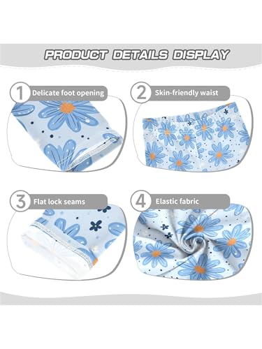 Girls Leggings White Blue Daisy Flower Toddler Girls Clothes Toddler Comfortable Bottoms Girl Leggings 3-4T3
