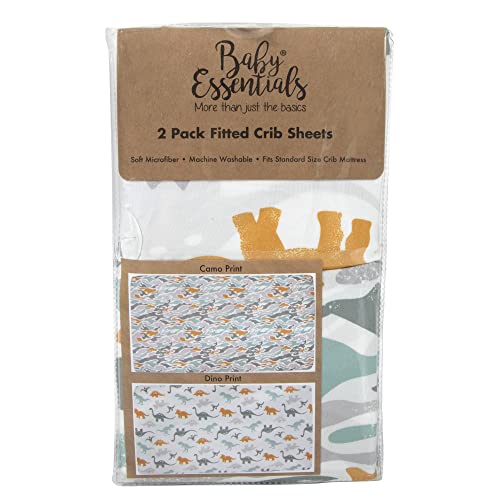 Image of Standard Microfiber Fitted Crib Sheets for Baby Girl, Baby Boy, and Neutral, 2 Pack Crib Sheets Crib Essentials for Baby 28x52 Crib Sheets (Dinos & Camo)